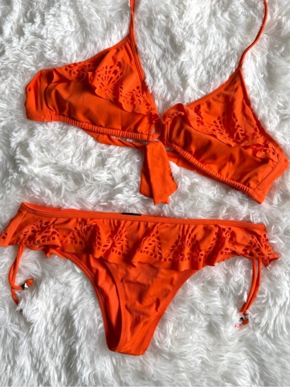 Zingara Orange Ruffle Bikini Set Lace Trim Tie Side Swimwear Size 6/8
